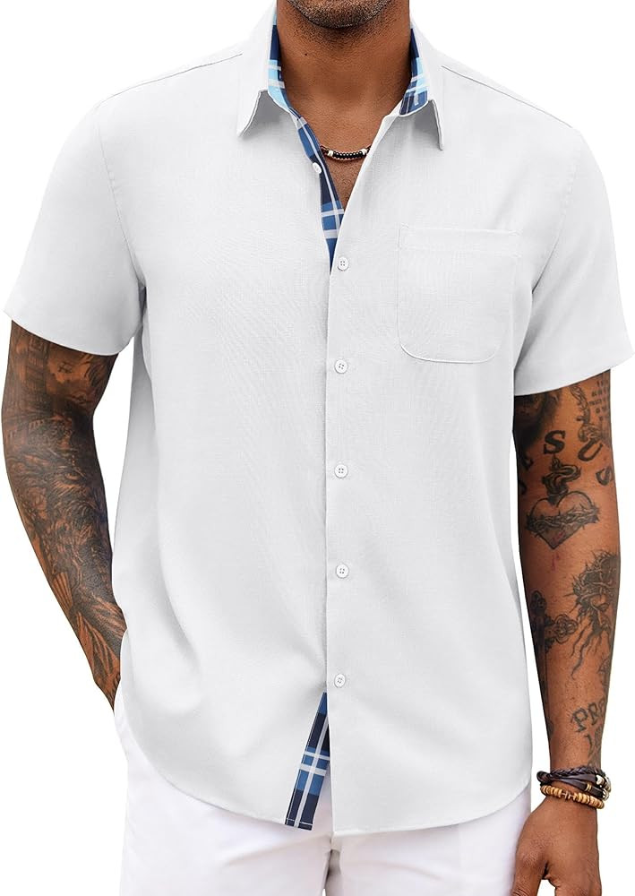 COOFANDY Men's Button Down Shirts Short Sleeve Casual Shirts Summer Beach Shirts Vacation Wedding... | Amazon (US)