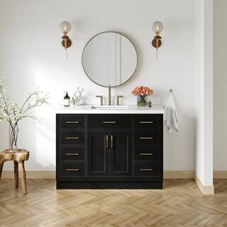 ARIEL Hepburn 48 in. W x 22 in. D x 36 in. H Single Sink Freestanding Bath Vanity in Black with P... | The Home Depot