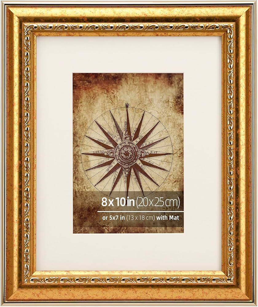 8x10 Rustic Gold with Silver Scrollwork Motif Embossed Accents Ornate Classic Picture Frame, Matt... | Amazon (US)