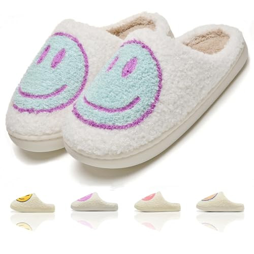 Cute House Slippers for Women Men with Memory Foam Retro Happy Face Cozy Indoor Outdoor Fuzzy Plu... | Amazon (US)