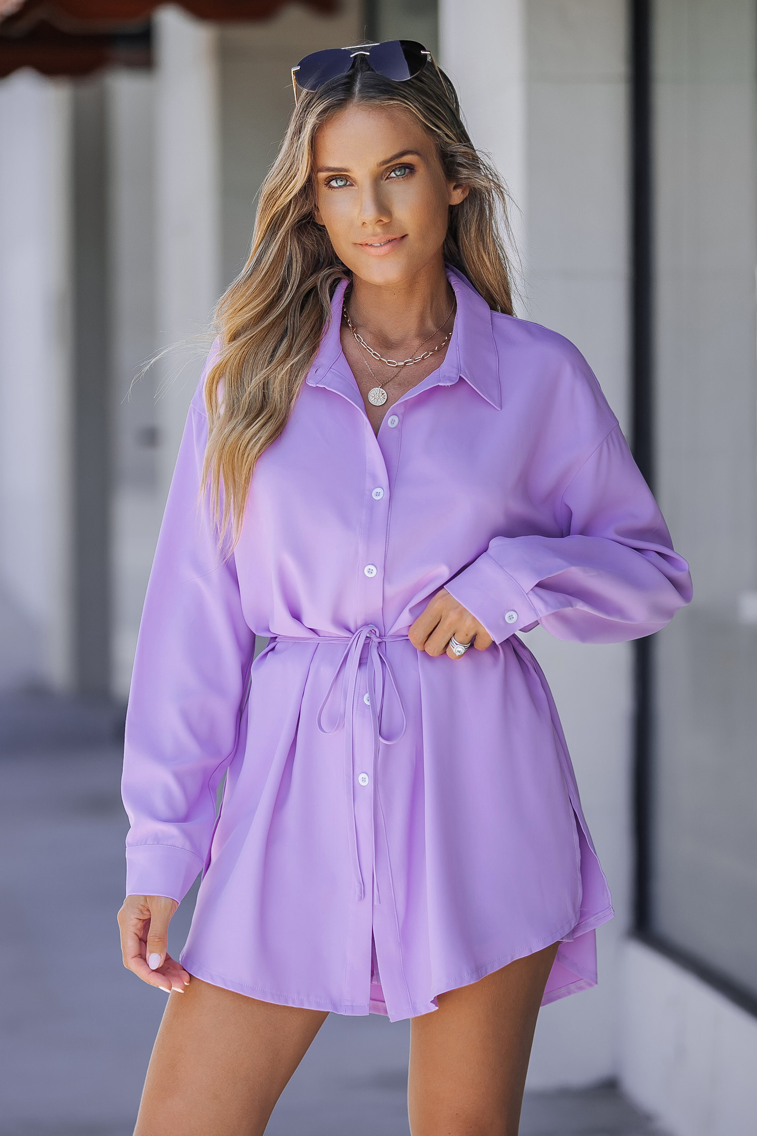 Violet Button-Front Shirt Romper | Cupshe US