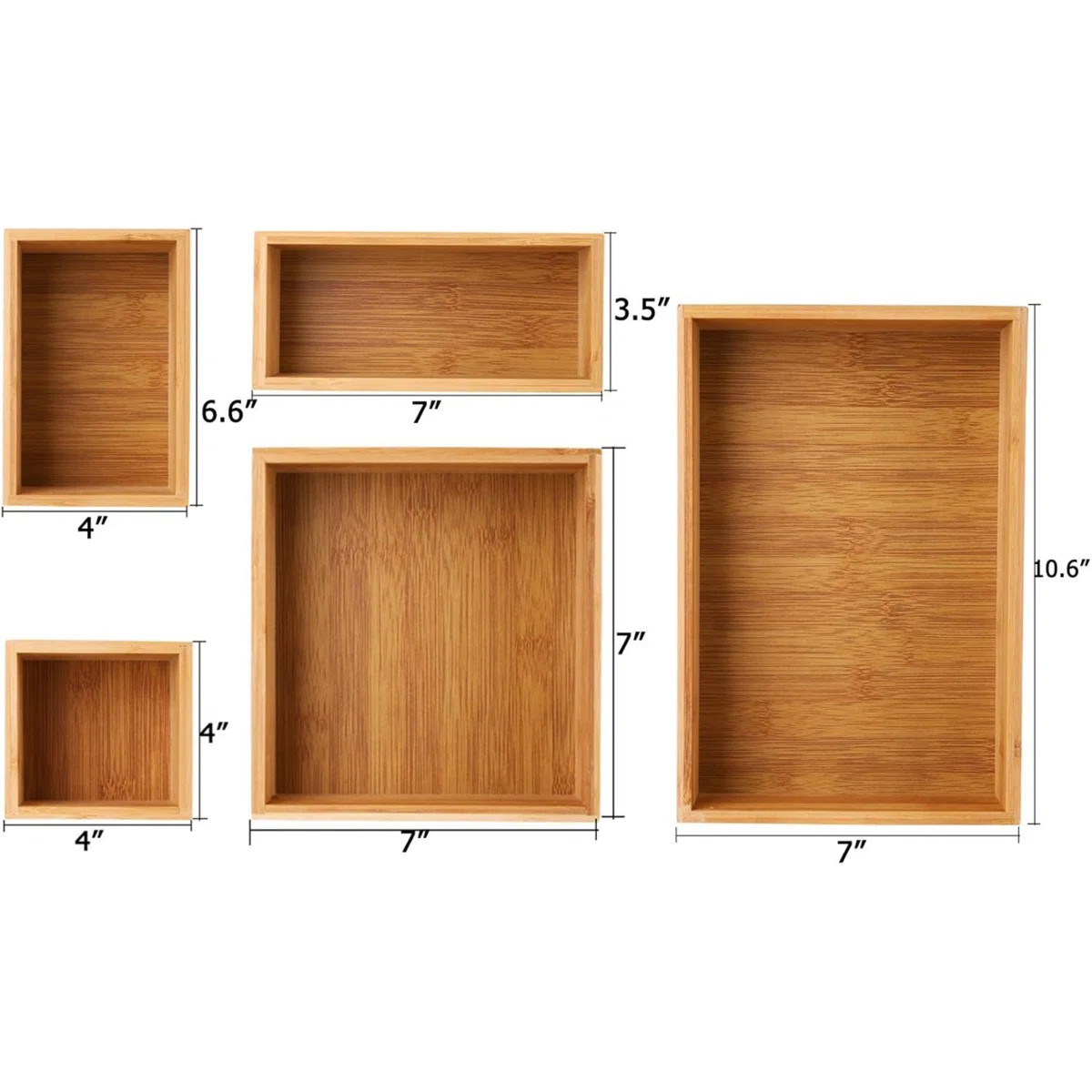 Set Of 5 Bamboo Drawer Organizer Boxes, Desk Storage Box Kit, Drawer Storage Containers Tray Bins... | Wayfair North America
