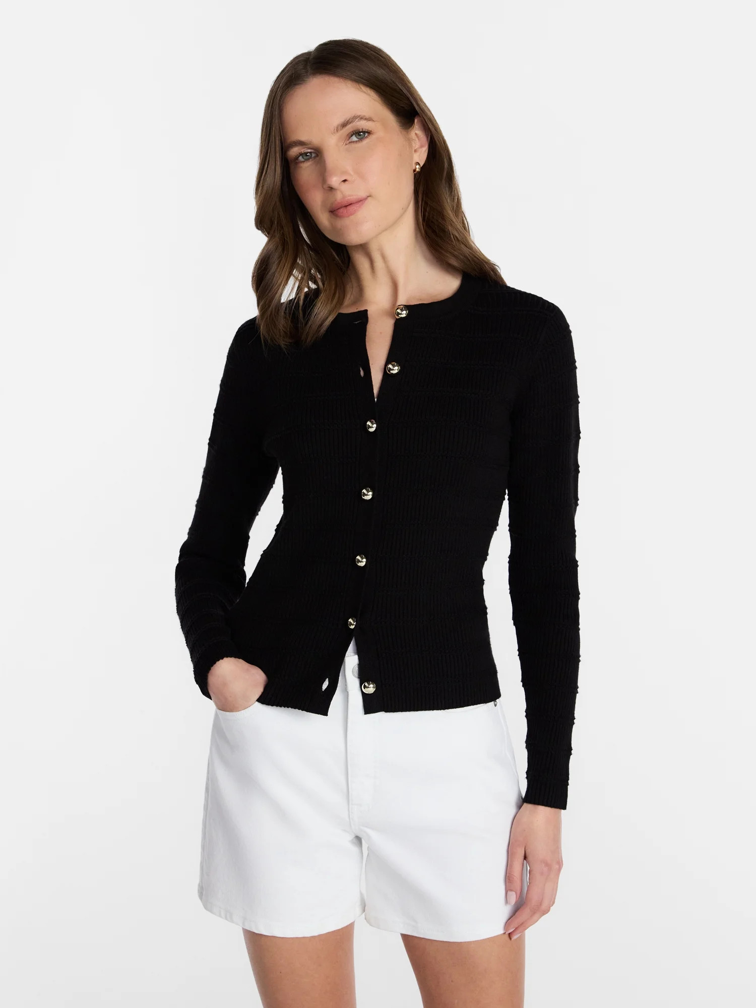 Time and Tru Women's Puckered Stitch Cardigan Sweater, Lightweight, Sizes XS-XXXL | Walmart (US)