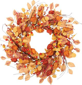 Front Door Artificial Autumn Wreath with Cape Gooseberries and Berries Fall Decorations with Fall... | Michaels Stores
