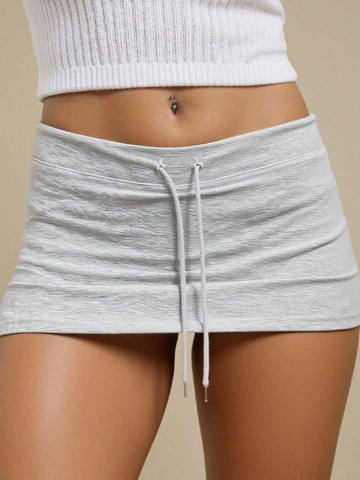 INAWLY Women's Basic Drawstring Low Waist Mini Skort, For Country Concert | SHEIN