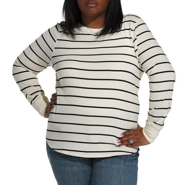 Women's Thread & Supply Stacy Long Sleeve T-Shirt 1X Off White Black Stripe | Scheels Sports