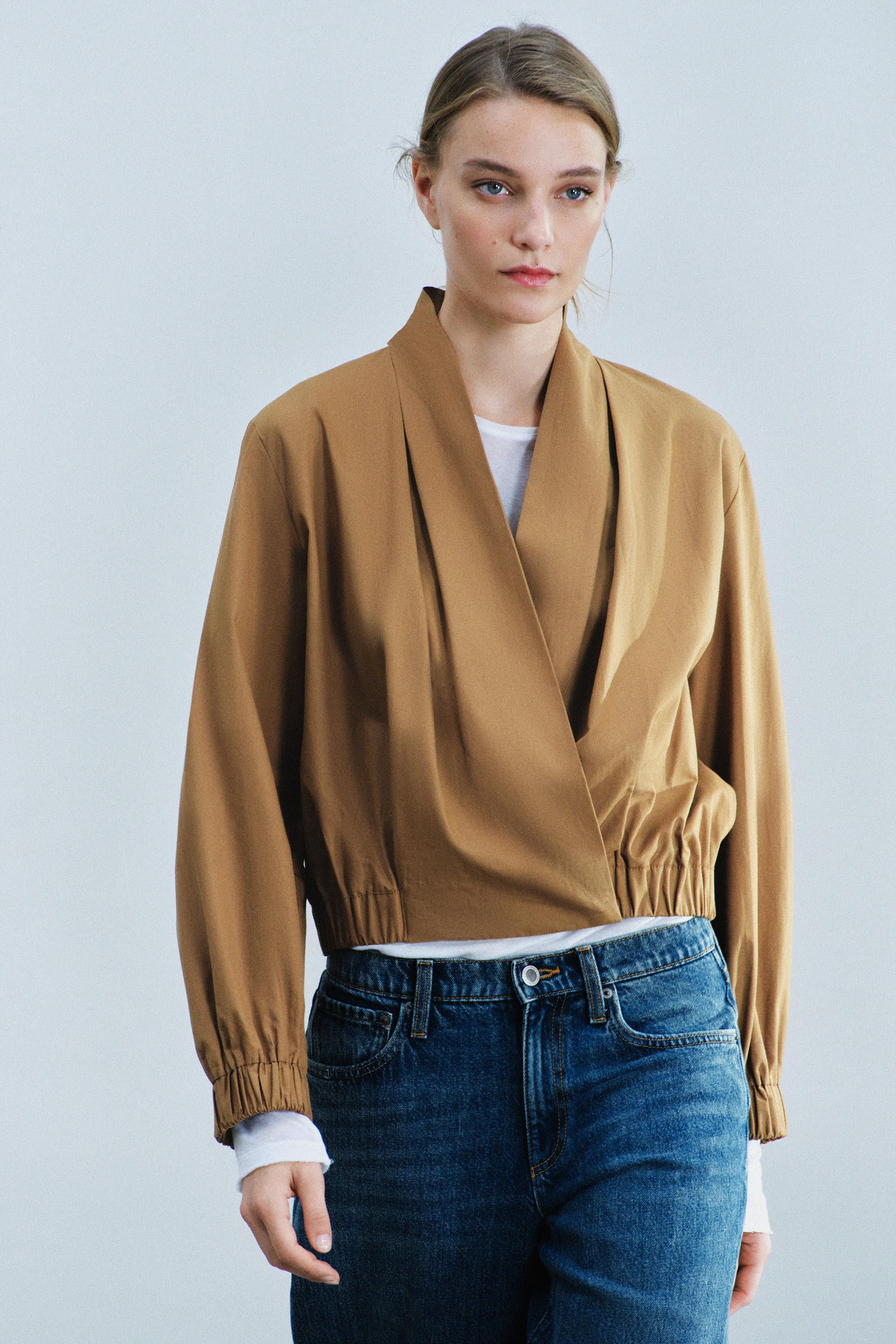 Zara - Zw Collection Wrap-Front Bomber Shirt - Black - L - Woman | Zara US