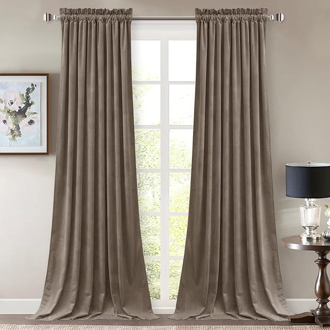 StangH Taupe Curtains 90 inches Long, Super Soft Velvet Room Darkening Window Treatment Noise Red... | Amazon (US)