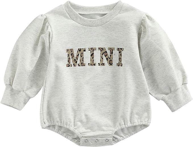 Fall Baby Girl Clothes Newborn Infant Puff Sleeve Sweatshirt Romper Leopard Letter Print Sweater ... | Amazon (US)