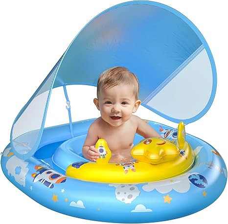 WayEee Baby Pool Float with UPF50+ Canopy - Inflatable Swim Float, Adjustable Safety Seat, Toy Pl... | Amazon (US)