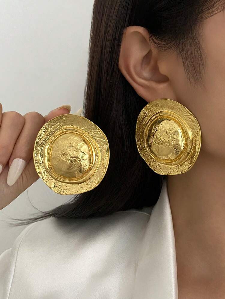 1 Pair Retro Exaggerated Punk Metal Hat Earrings, Minimalist Thick & Unique Gold Earrings, Suitab... | SHEIN
