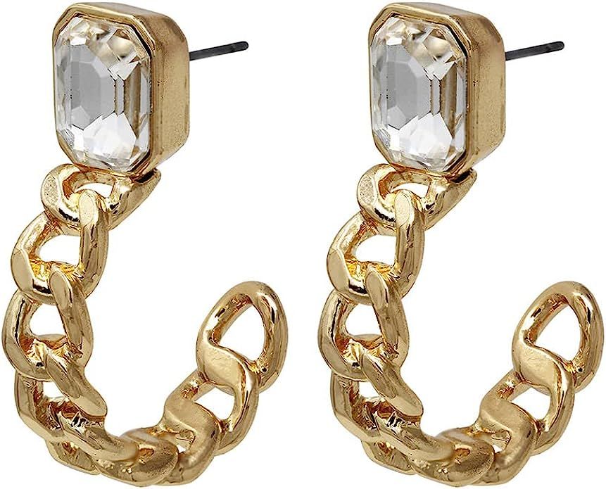 Stone Post Chain Hoop Earrings | Amazon (US)