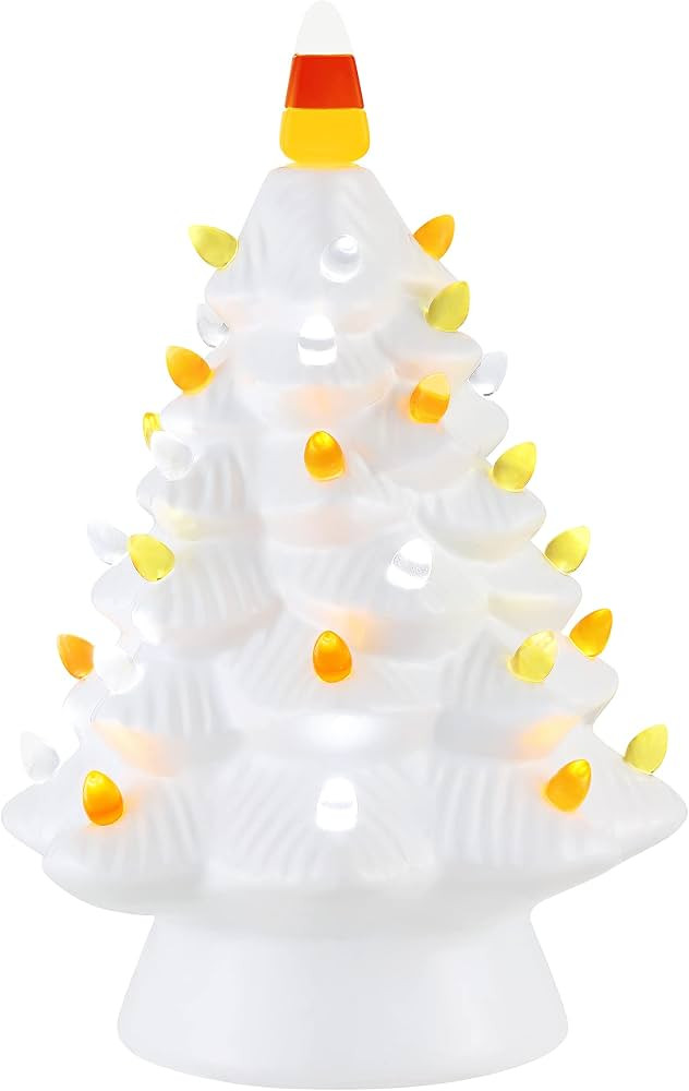 Mr. Halloween 12 in Ceramic Candy Corn Halloween Tree with LED Lights, White Nostalgic Tabletop D... | Amazon (US)