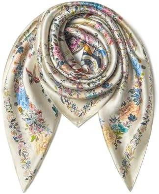 100% Pure Mulberry Silk Scarf 35" Large Square Lightweight Headscarf –Women’s Hair Wraps The ... | Amazon (US)