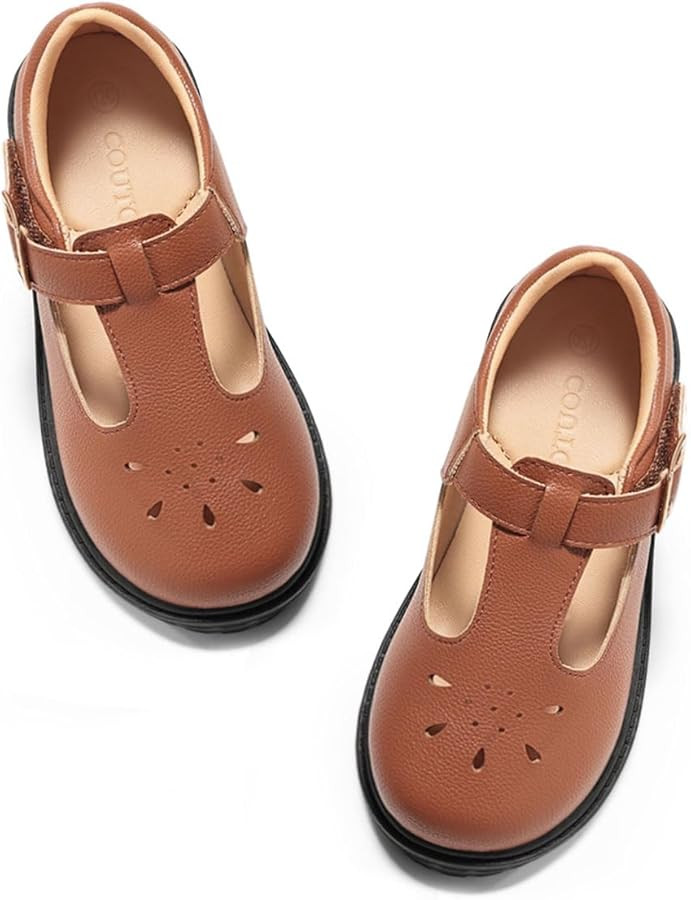 Coutgo Girls Mary Jane Dress Shoes Platform Loafers Chunky Heel T-Strap Flats School Uniform Shoe... | Amazon (US)