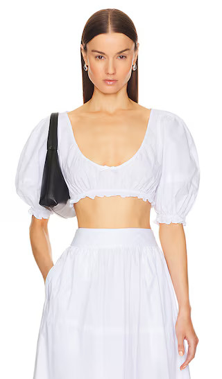 Poplin Cropped Peasant Top in White | Revolve Clothing (Global)