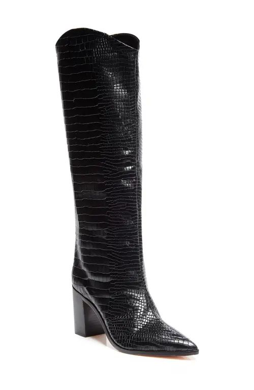 Schutz Maryana Block Pointed Toe Knee High Boot in Black/Black Snake Embossed at Nordstrom, Size 10 | Nordstrom