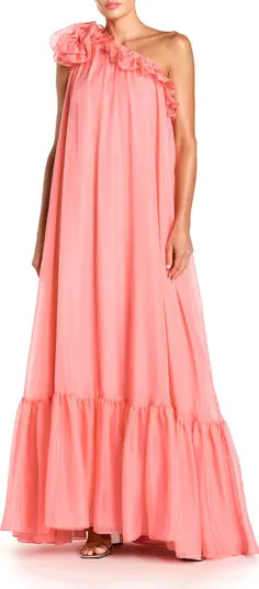 Women's One Shoulder Chiffon Maxi Gown with 3D Rosette | Nordstrom