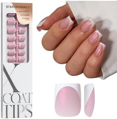 BTArtboxnails XCOATTIPS French Tip Press On Nails - Pink Glitter Base Extra Short Square Press On... | Amazon (US)