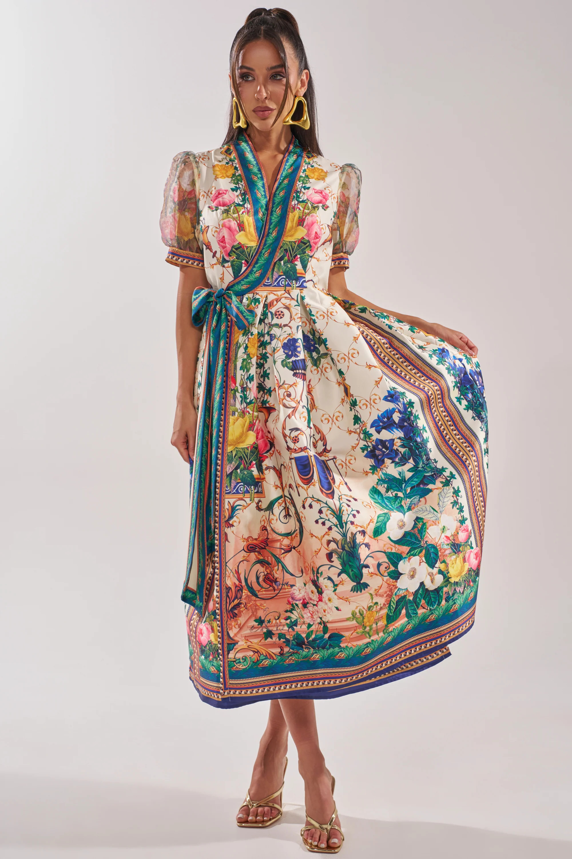 AKIRA Flower Girl Satin Maxi Dress | Size Large | AKIRA