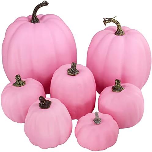 7 Pcs Assorted Sizes Fall Artificial Pink Pumpkins Harvest Pumpkins Faux Foam Pumpkins for Fall A... | Amazon (US)