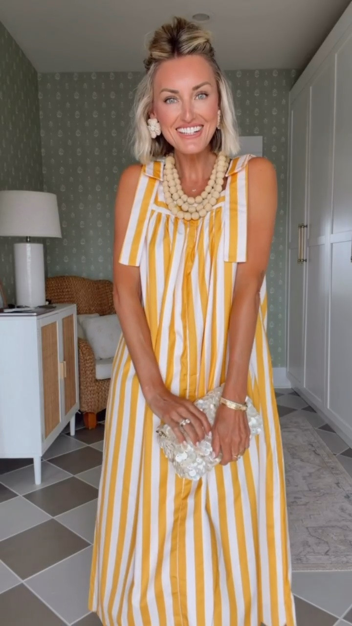 I cannot say enough good things about these pieces! I love a thick striped dress and this one has the perfect shade of yellow and white! Avara seriously killed this! Definitely the cutest look for vacation with this shell clutch! Wearing XS

Loverly grey, Avara, beach outfit ideas, resort wear, women dresses under 100, flowy scallop hem dress, brunch outfit ideas, summer fashion

#LTKSeasonal #LTKTravel