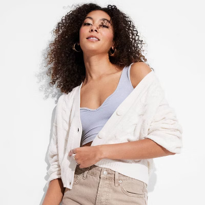Women's Oversized Cable Sweater Cardigan - Wild Fable™ Off-White XL | Target