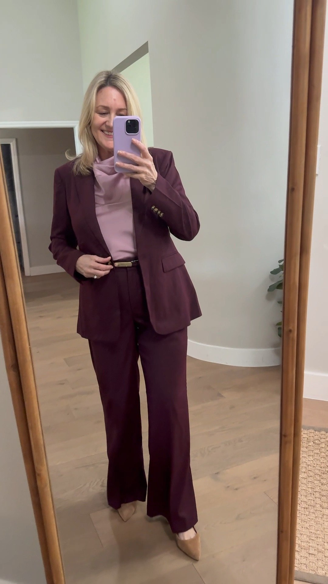 New work outfit.  Burgundy blazer and wide leg pants.  Love it with the pink top!  Workwear, suit separates

#LTKWorkwear #LTKootd #LTKMidsize