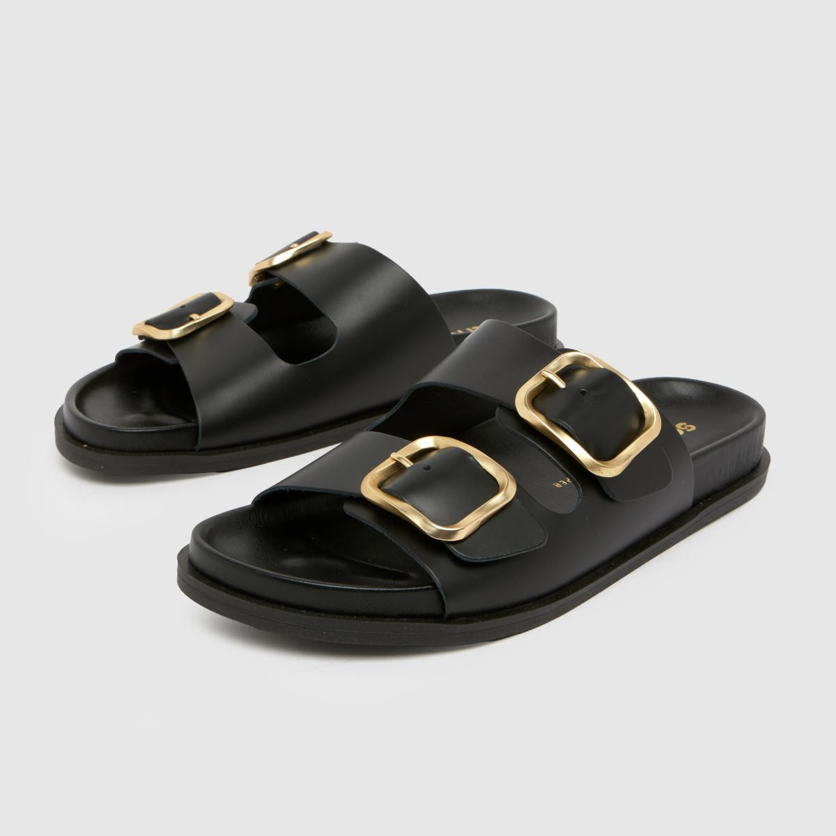 Womens Black schuh Tylee Leather Buckle Footbed Sandals | schuh | Schuh