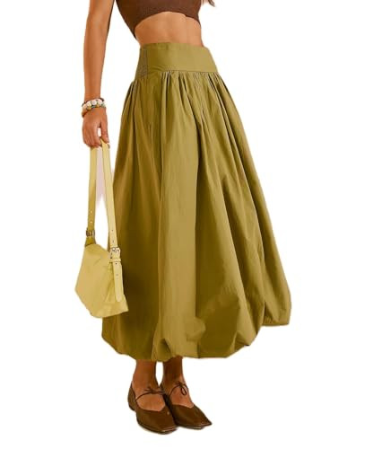 NUFIWI Women Y2k Bubble Maxi Skirt Low Elastic Waist A Line Long Skirt Summer Casual Ruffle Pleat... | Amazon (US)