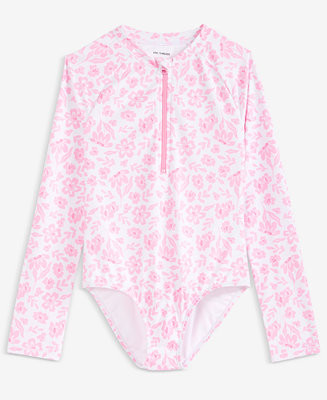 Girls' XS-XL Floral Long-Sleeve One-Piece Rash Guard Swimsuit | Macy's