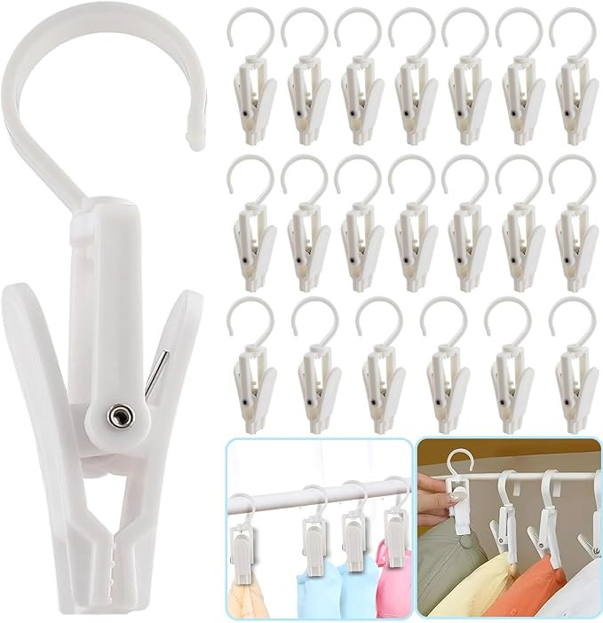 20 PCS Laundry Hooks with Clips Super Strong Plastic Home Travel Swivel Hanging Hanger Closet Org... | Amazon (US)