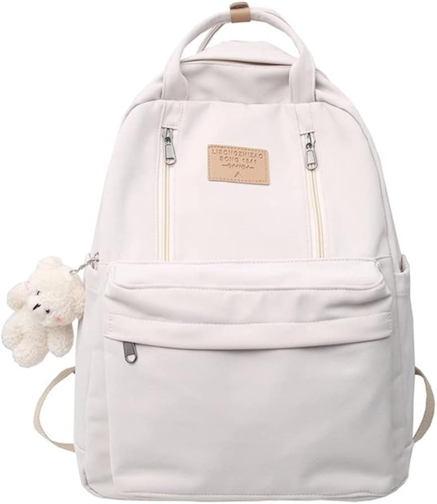 Preppy Backpack with Plushies Cute Backpack for Teen Girls Light Academia Bookbags Solid Aestheti... | Amazon (US)