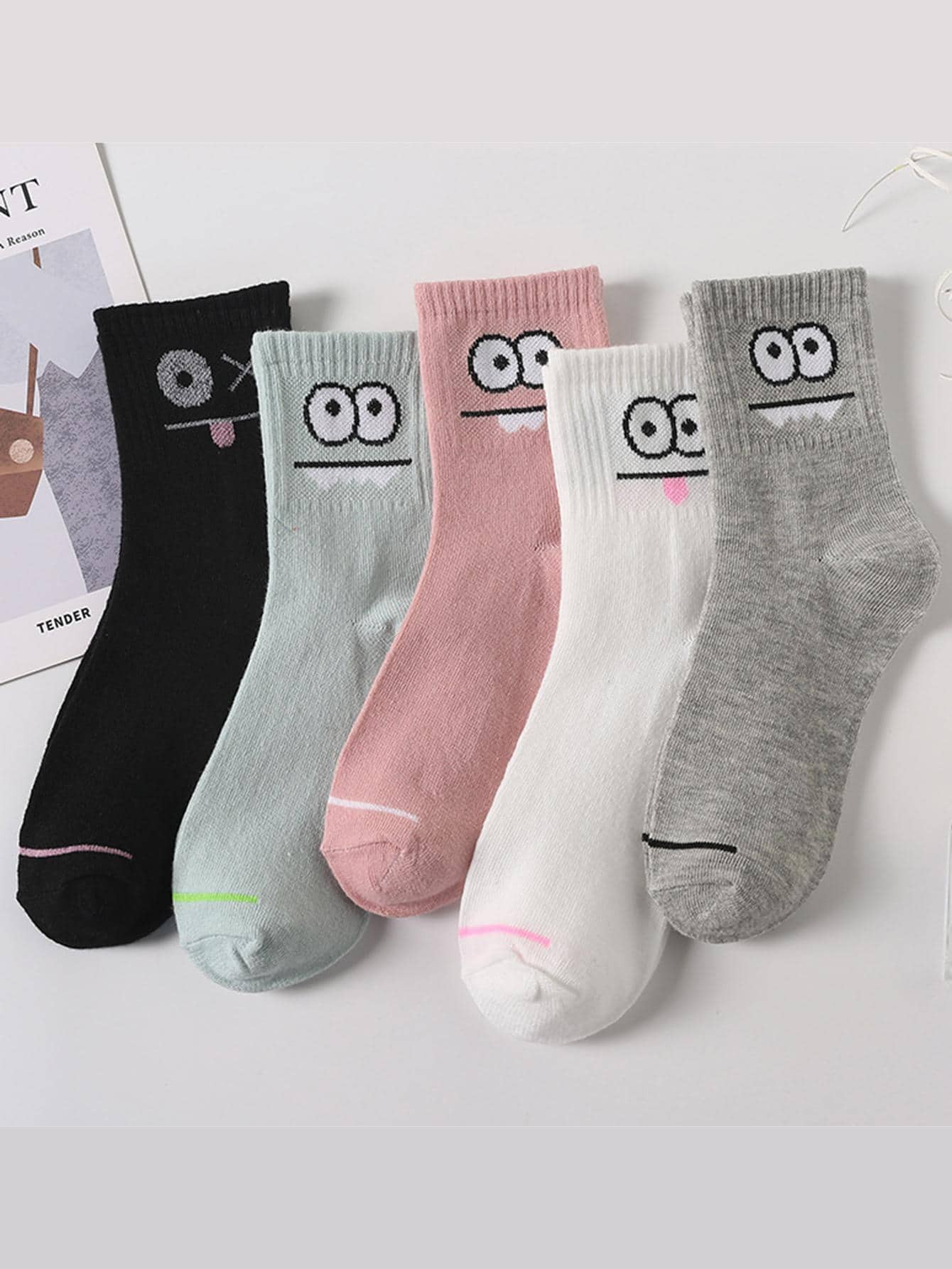 GBP£3.50-18%5pairs Lovely Cartoon Dog Pattern Socks    Cotton | SHEIN