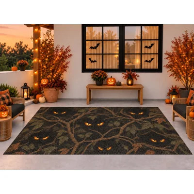 5' x 7' Outdoor Area Rug, Creepy Glowing Eyes Forest Halloween Pattern, Waterproof PVC Coil Loop Carpet, Heavy Duty Quick Dry Mat for Porch Deck Balco | Wayfair North America