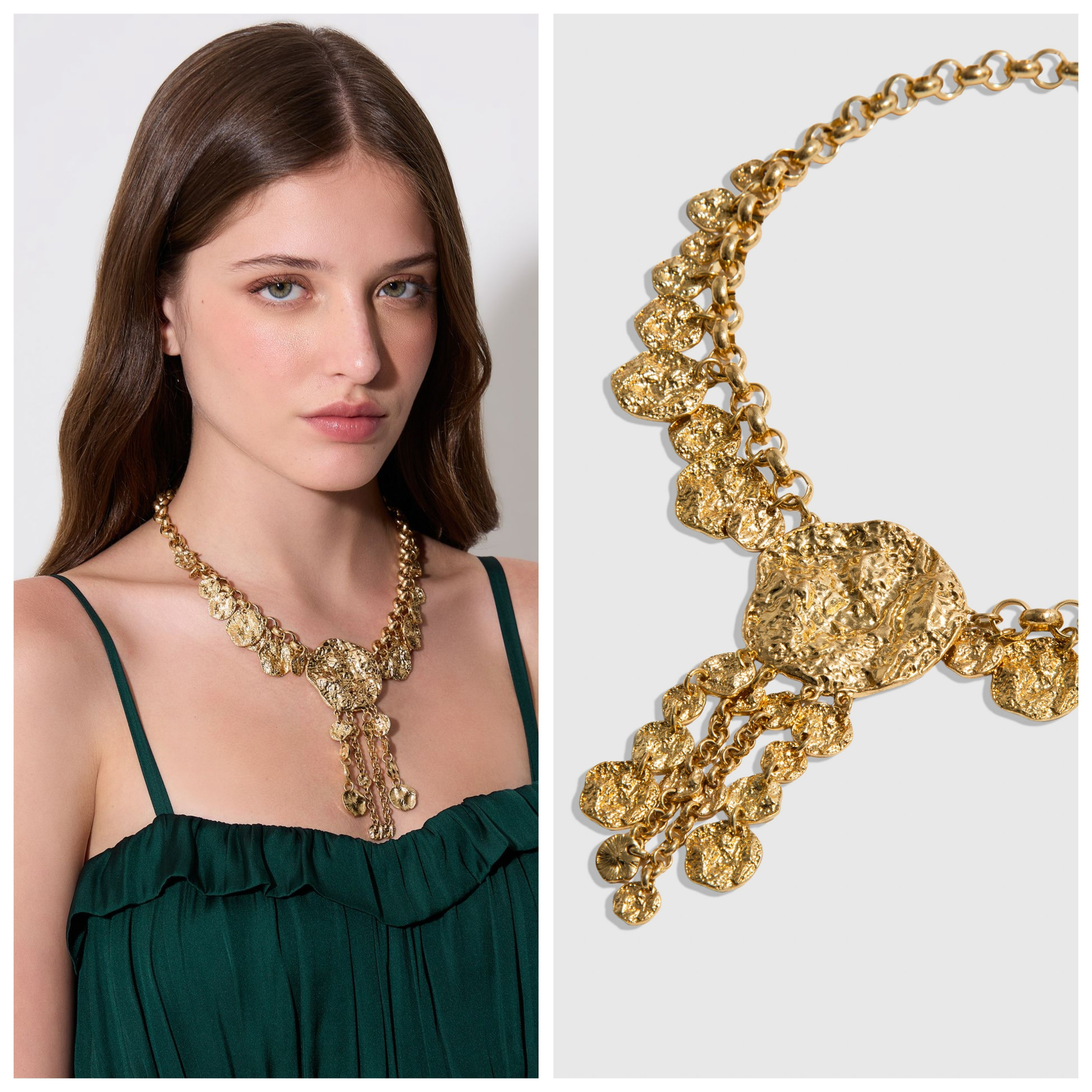 Perfeita para composições que pedem protagonismo, a Choker Boho concentra o olhar, valoriza o colo e entrega sofisticação imediata.A Choker é fabricada em metal com banho dourado, possui corrente fina, pingentes geométricos, acabamento martelado e fechamento por gancho. 

#LTKdicadeestilo