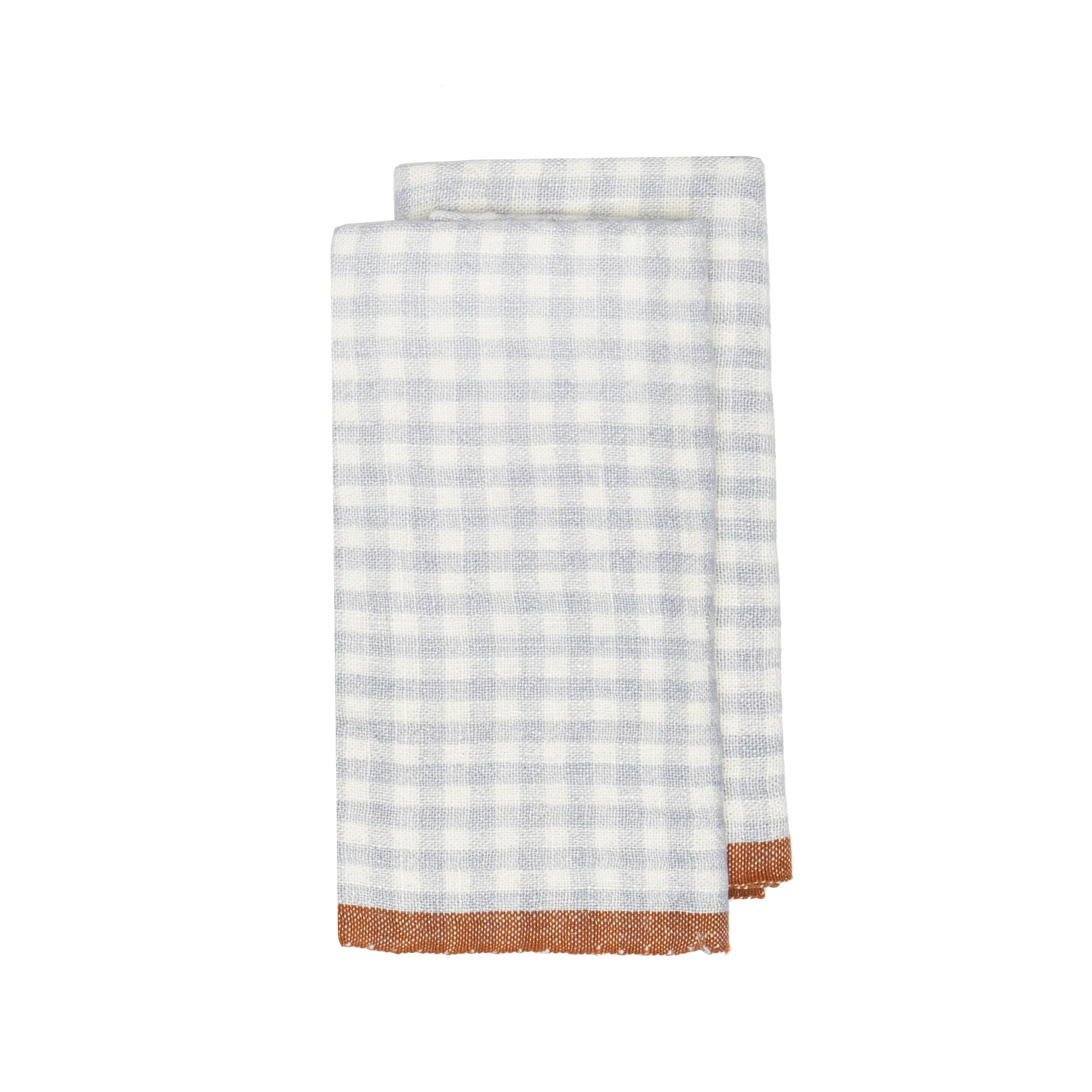 Bonnieux Gingham Kitchen Towels - Blue - S/2 Blue/Cognac | the ARK elements