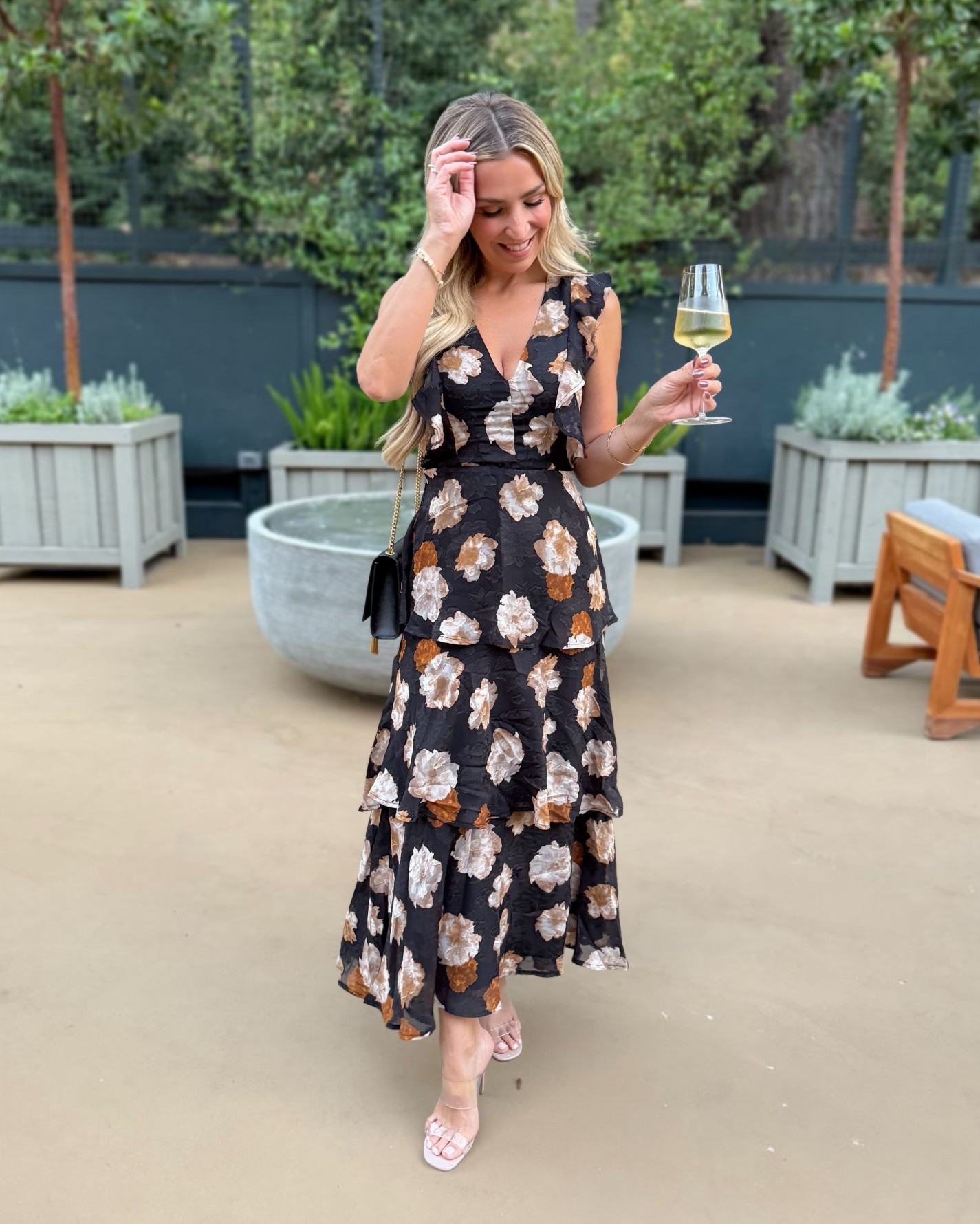 Fall dress I wore in Napa for our with weekend! Would make a great fall wedding guest dress! TTS wearing a small and I’m 5’6”! And these heels are SO comfortable, I was so surprised! 

#LTKFindsUnder100 #LTKStyleTip #LTKSeasonal