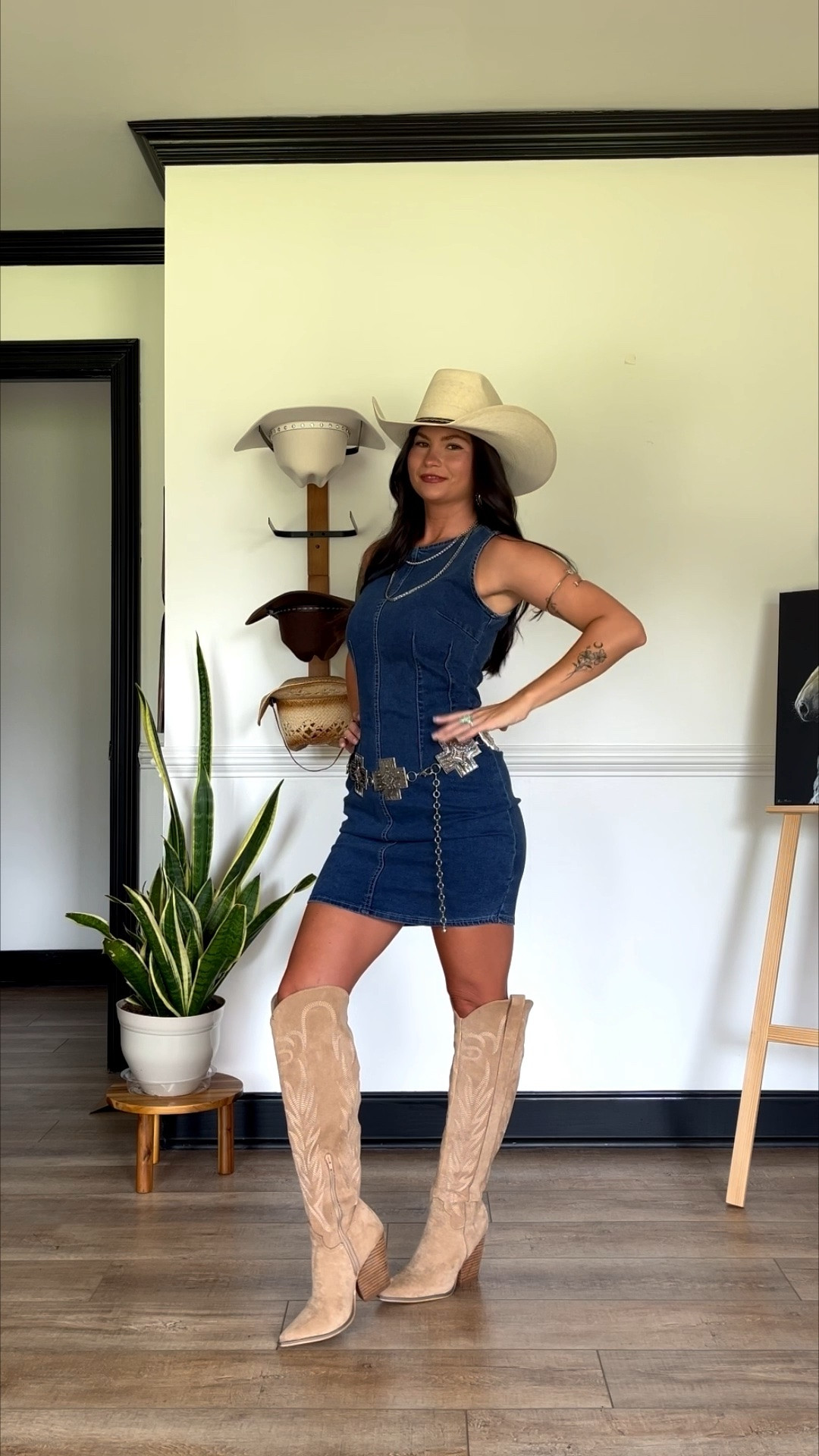 Denim mini dress paired with knee high boots! Code LORILYNN35 to save on boots

#LTKgrwm #LTKootd #LTKPetite