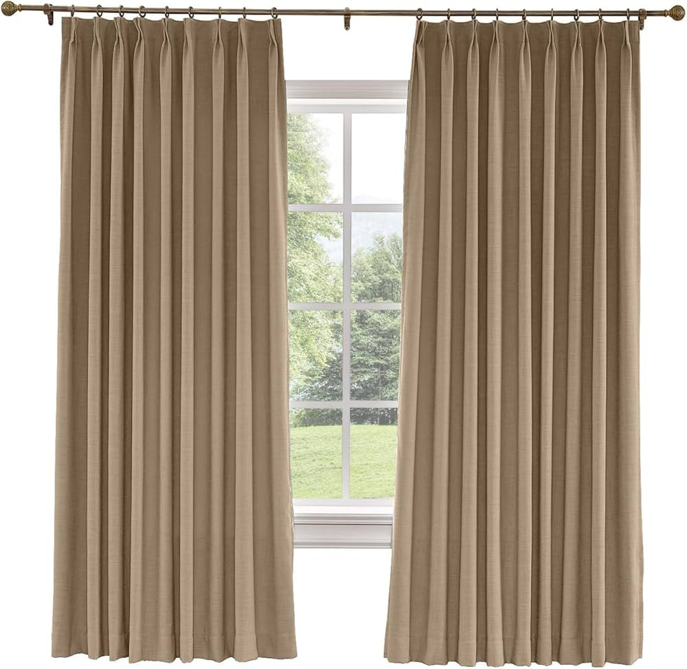 TWOPAGES 100 W x 84 L inch Pinch Pleat Darkening Drape Faux Linen Curtain with Blackout Lining Dr... | Amazon (US)