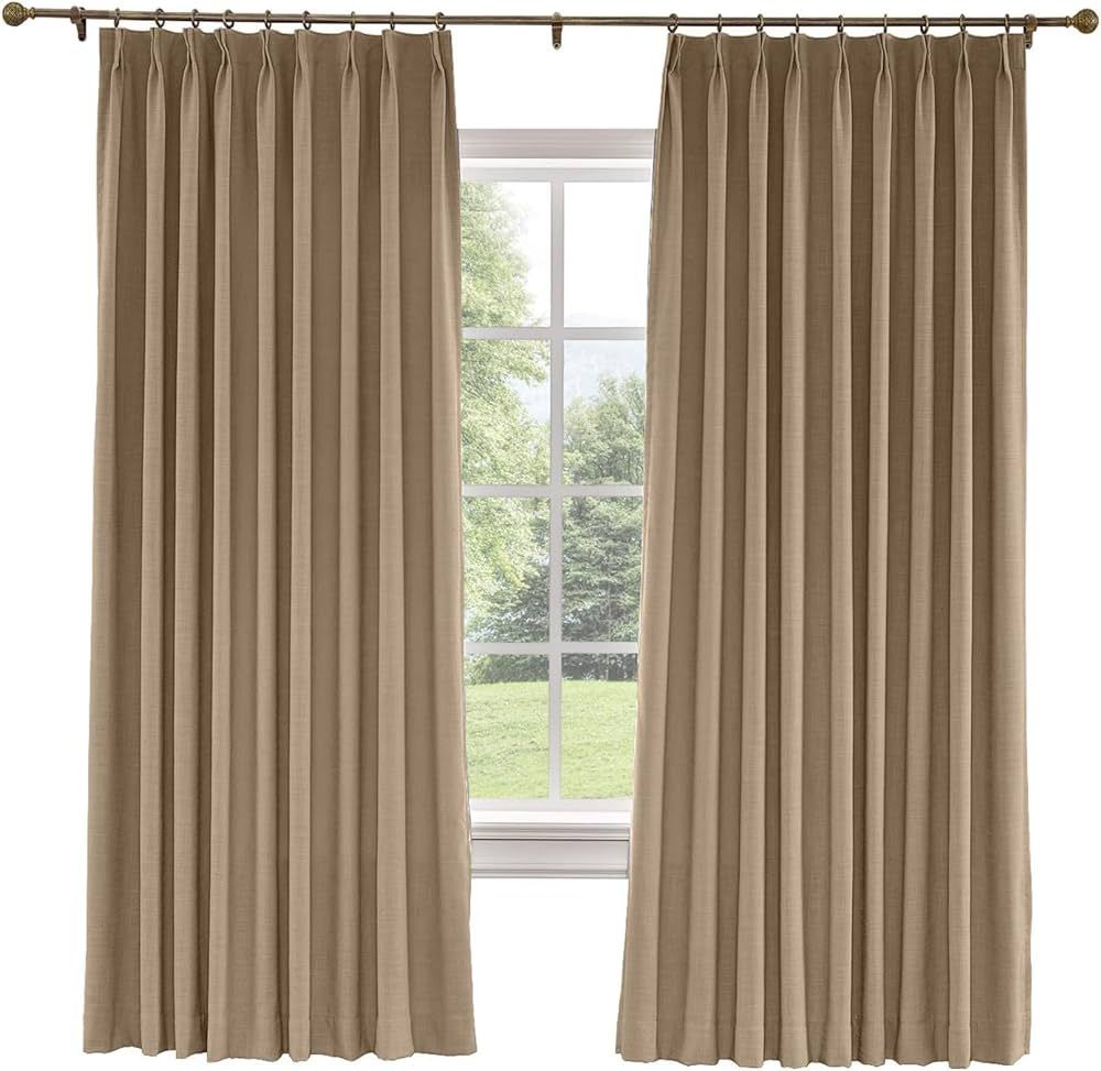 TWOPAGES 100 W x 84 L inch Pinch Pleat Darkening Drape Faux Linen Curtain with Blackout Lining Dr... | Amazon (US)