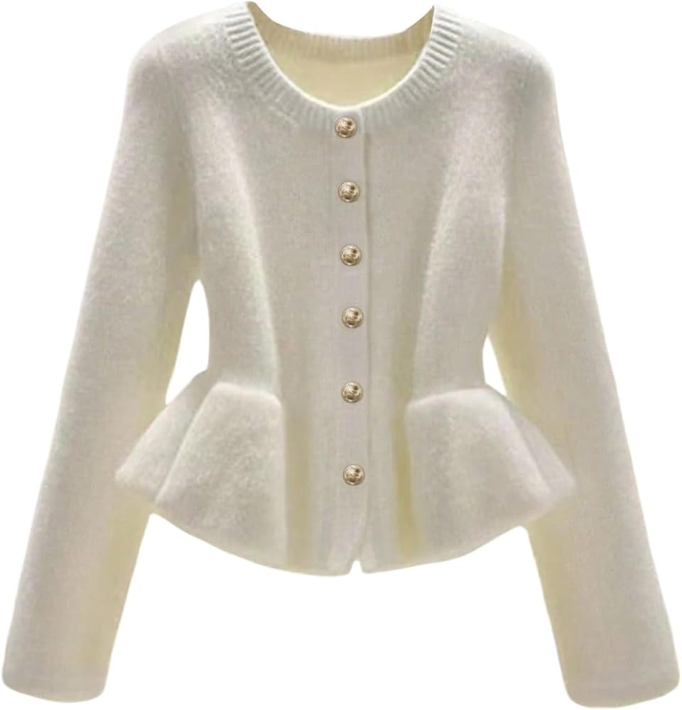 GORGLITTER Women's Button Up Peplum Sweater Fall Trendy 2025 Lightweight Ruffled Long Sleeve Busi... | Amazon (US)