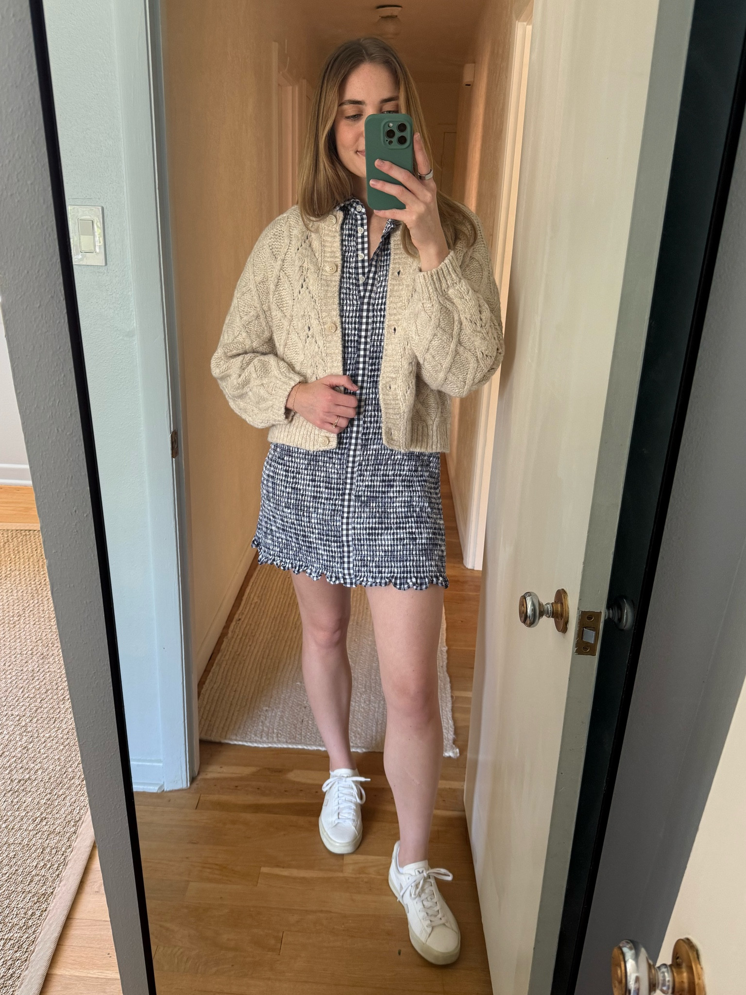 preppy summer to fall look! 
#renttherunway #style #inspiration #cardigan #gingham #dress #classic #outfit #neutral

#LTKSeasonal #LTKWorkwear #LTKStyleTip