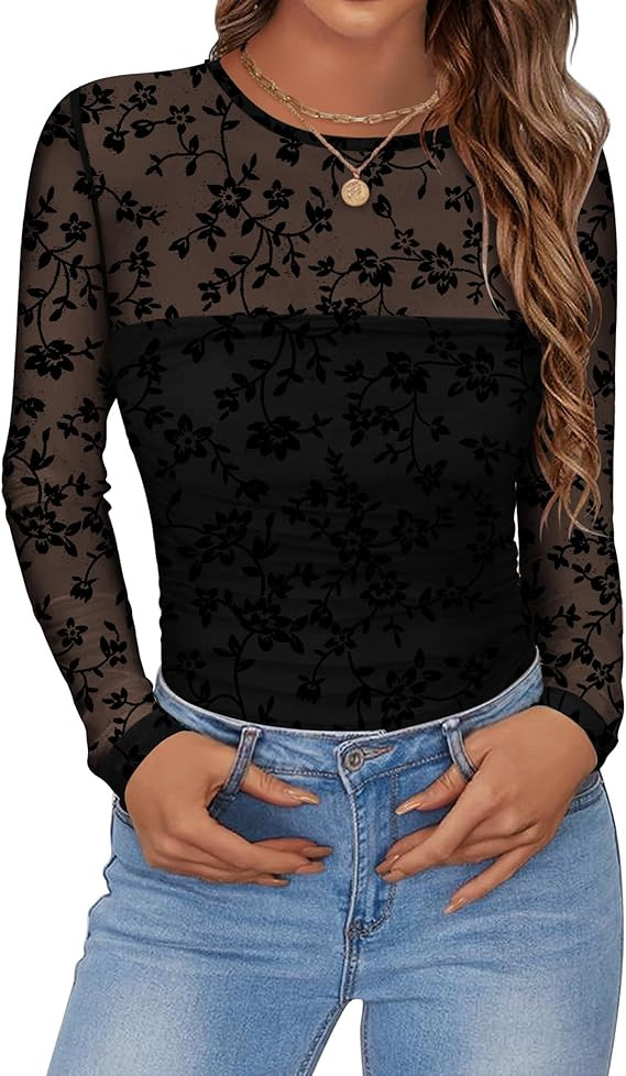 Zeagoo Long Sleeve Mesh Shirts for Women Crew Neck Sexy Blouses Sheer Going Out Tops Fall Fashion... | Amazon (CA)