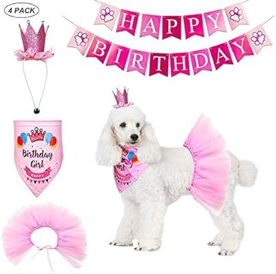 ADOGGYGO Dog Birthday Bandana Girl Boy - Birthday Party Supplies - Tutu Skirt Crown Hat Scarf Hap... | Amazon (US)