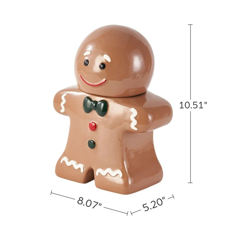 Holiday Time Ceramics Gingerbread Man Cookie Jar, Ceramic Cookie Jar for Kitchen Counter, Great f... | Walmart (US)