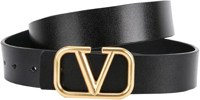 Letter V Leather Belt Metal Belt Pin Buckle for Men and Women Universal for girl dress jeans pant... | Amazon (US)