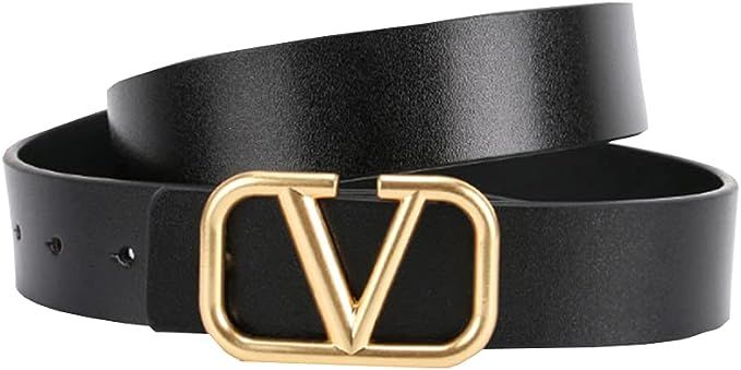 Letter V Leather Belt Metal Belt Pin Buckle for Men and Women Universal for girl dress jeans pant... | Amazon (US)