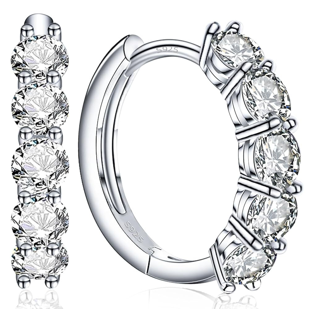 Moissanite Small Hoop Earrings for Women D Color VVS1,18K White Gold Plated Sterling Silver Huggi... | Amazon (US)