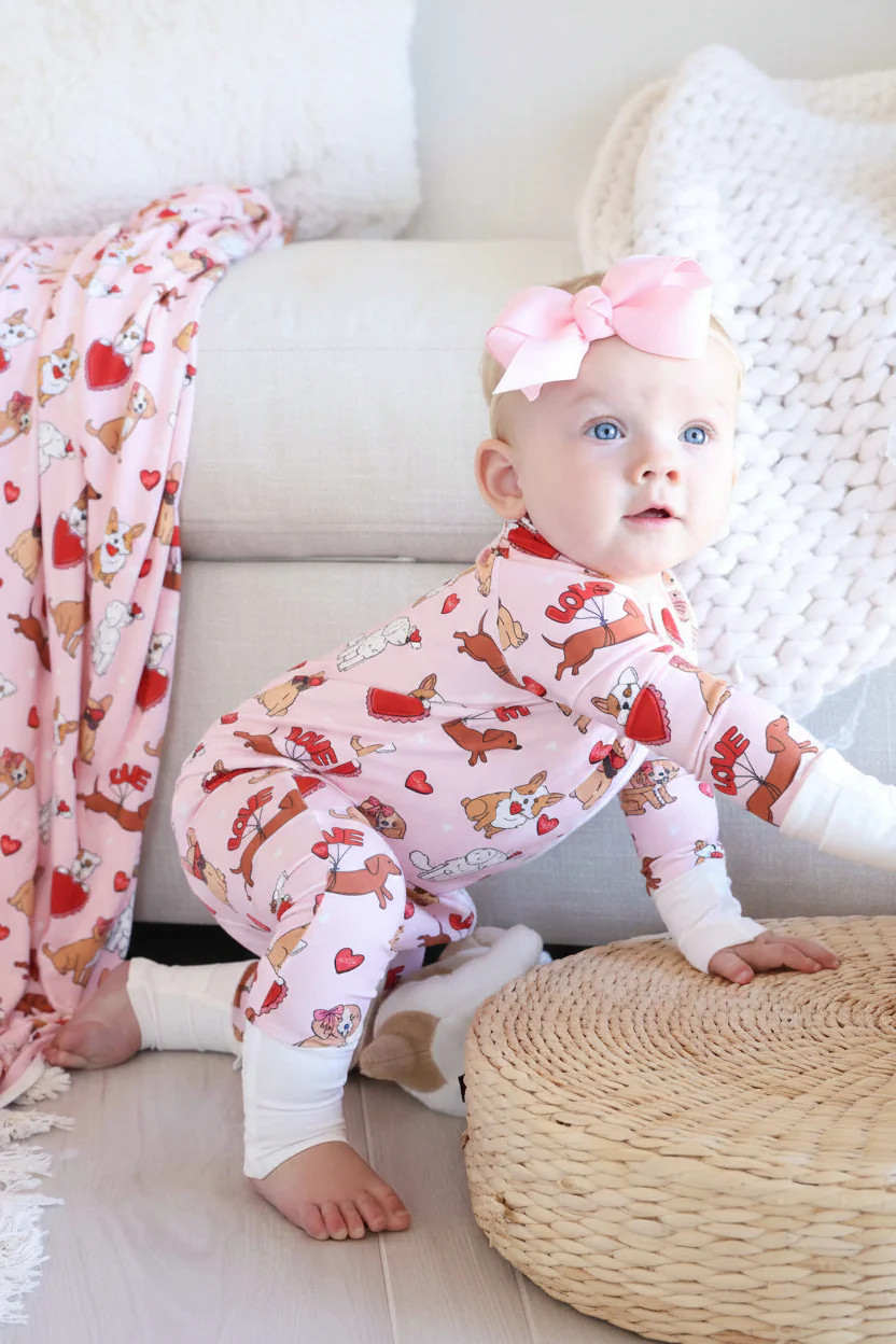 Pups & Kisses Convertible Zip Romper | Pink | Caden Lane